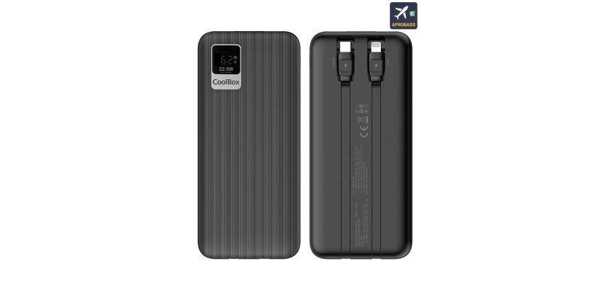 CoolBox POWERBANK DP10 10000MAH LCD+CABLES INTEGRADOS USB-C+LIGHTING NEGRO CARGA RAPIDA