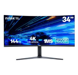 Nilox MONITOR 34" NXM344KD11 ULTRAWIDE 4K CURVO 144HZ 2HDMI 2DP 1MS MMDIA pantalla para PC 86,4 cm (34") 3440 x 1440 Pixeles UltraWide Quad HD LED Negro