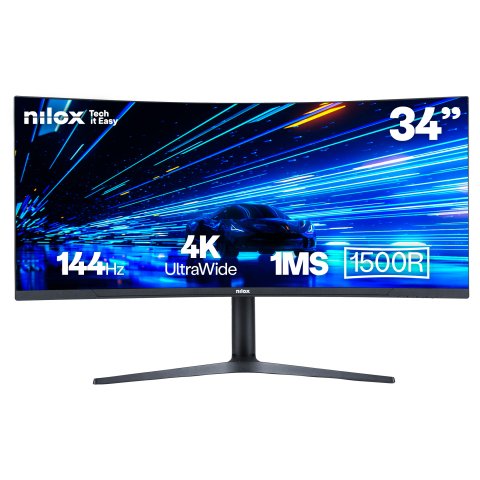 Nilox MONITOR 34" NXM344KD11 ULTRAWIDE 4K CURVO 144HZ 2HDMI 2DP 1MS MMDIA pantalla para PC 86,4 cm (34") 3440 x 1440 Pixeles UltraWide Quad HD LED Negro