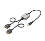 StarTech.com Adaptateur USB vers Série de 2 Ports de 60cm, Vis/Écrous DB9 Interchangeables, COM Rétention, Câble Convertisseur USB-A vers DB9 RS232, FTDI, Protection ESD Niveau 4, Windows/macOS/ChromeOS/Linux