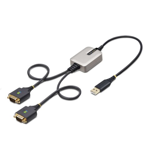 StarTech.com Adaptateur USB vers Série de 2 Ports de 60cm, Vis/Écrous DB9 Interchangeables, COM Rétention, Câble Convertisseur USB-A vers DB9 RS232, FTDI, Protection ESD Niveau 4, Windows/macOS/ChromeOS/Linux