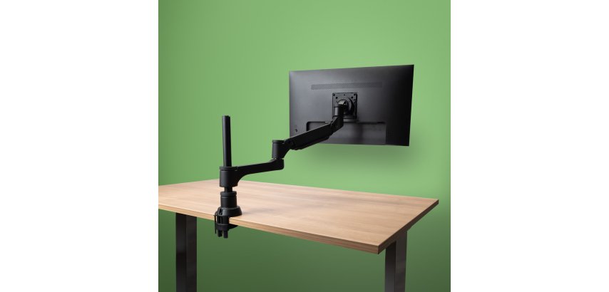 R-Go Tools Bras d'écran R-Go Caparo, bras d'écran réglable avec vérin à gaz, 100% circulaire, capacité de charge de 3 à 9 kg, noir