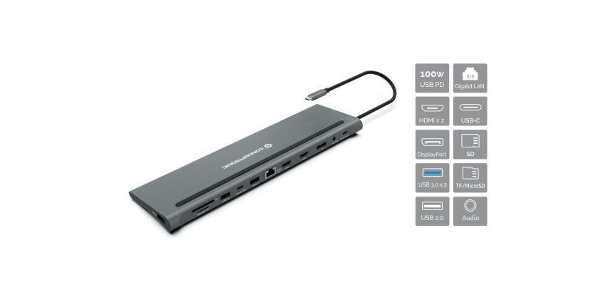 Conceptronic DONN17G base para portátil y replicador de puertos Alámbrico USB 3.2 Gen 1 (3.1 Gen 1) Type-C Gris