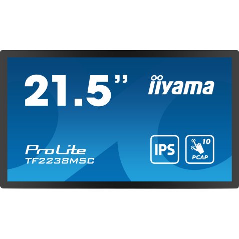 iiyama TF2238MSC-B1 Écran d'affichage dynamique Carte A numérique 55,9 cm (22") LED 600 cd/m² Full HD Noir Écran tactile