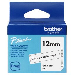 Brother BTAG-231 - Ruban adhésif – noir sur blanc, 12 mm de large, non laminé