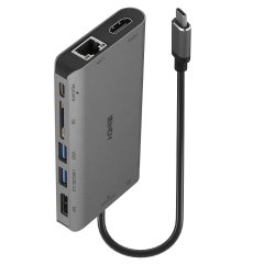 Lindy DST-Mini XT, Mini Docking Station USB-C pour Laptop pour un écran (4K) ou deux écrans (Full HD) & charge 100W