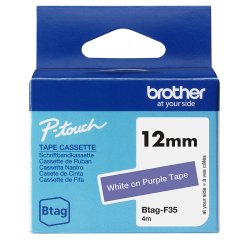 Brother BTAG-F35 - Ruban adhésif blanc sur violet, 12 mm de large, non laminé
