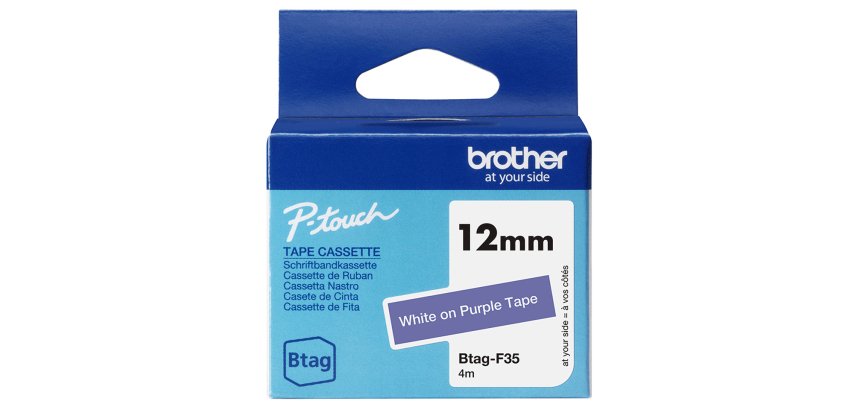 Brother BTAG-F35 - Ruban adhésif blanc sur violet, 12 mm de large, non laminé
