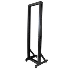 StarTech.com Rack Serveur Mobile 42U à 2 Mâts, Rack Réseau 19" à 2 Mâts avec Roulettes, Rack Ouvert Roulant pour Équipement AV/Data/Media/IT, Rack Ordinateur pour la Maison/Bureau - Roulettes Incluses
