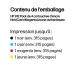 HP 912 Pack de 4 cartouches d'encre Noir/Cyan/Magenta/Jaune authentiques