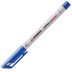 Stylo-feutre stabilo ohp pen soluble pointe fine 0.7mm multi-supports effaçable grip ergonomique coloris bleu