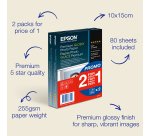Epson Premium Glossy Photo Paper (100 x 150mm), 255gsm, 80 sheets