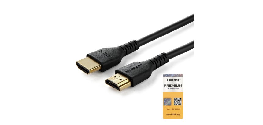 StarTech.com Câble HDMI Fin de 1m, Câble HDMI 2.0 Flexible Certifié Premium avec Ethernet, UHD 4K 60Hz HDR10, Conception Durable en Fibre d'Aramide avec Gaine en TPE