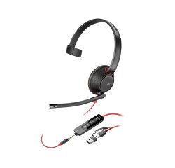 HP Poly Auriculares Poly Blackwire 5210 monaural USB-C + conector de 3,5 mm + adaptador USB-C/A