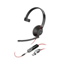 Poly Micro-casque monaural USB-C Blackwire 5210 + prise 3,5 mm + adaptateur USB-C/A (lot)