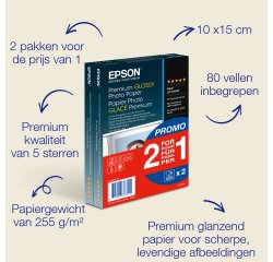 Epson Premium Glossy Photo Paper BOGOF - fotopapier - glanzend - 40 vel(len) - 100 x 150 mm - 255 g/m² (pak van 2)