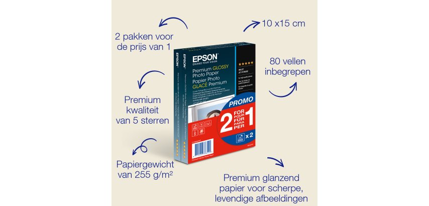 Epson Premium Glossy Photo Paper BOGOF - fotopapier - glanzend - 40 vel(len) - 100 x 150 mm - 255 g/m² (pak van 2)
