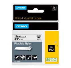 DYMO Rhino Industrial Flexible Nylon Labels | 19 mm x 3.5 m | Black Print on White | Self-Adhesive | for Rhino & LabelManager Label Makers