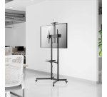 AISENS Soporte De Suelo Eco Con Rueda, Bandeja Para DVD Y Soporte De Cámara Para Monitor/TV 45kg De 37-70, Negro