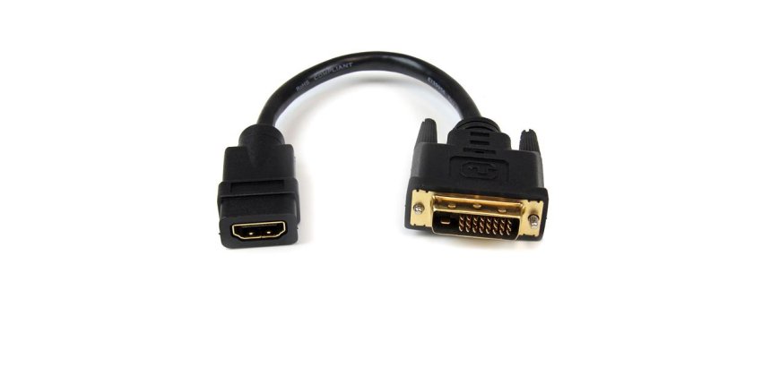 Adaptador de 20cm HDMI a DVI - DVI-D Macho - HDMI Hembra - Cable Conversor de Vídeo - Negro