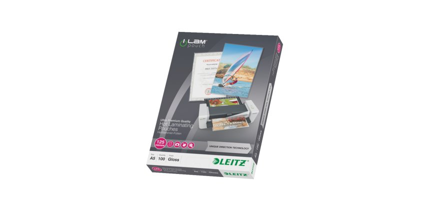 Pochettes de plastification, 125 microns par face, format A5, boîte de 100, brillant, 74930000