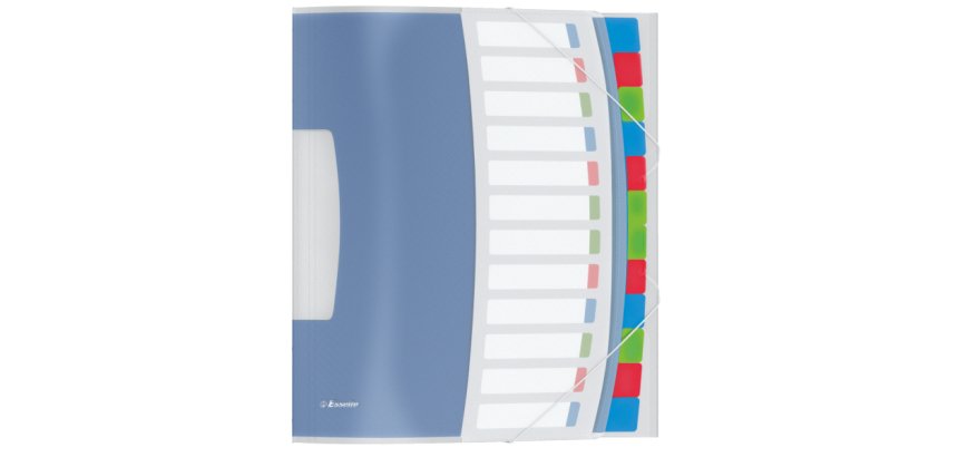 Trieur esselte vivida polypropylène translucide 12 compartiments 3 rabats bandes élastiques index amovible étiquette dos