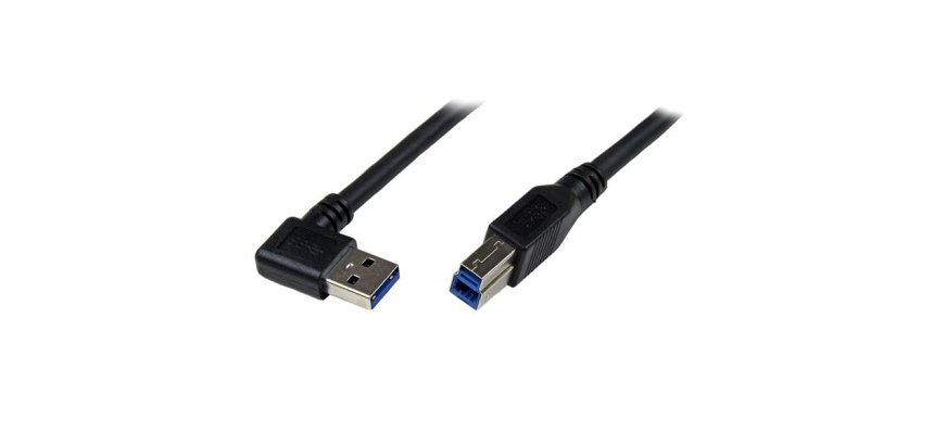 Cable 1m USB 3.0 Super Speed USB B Macho a USB A Macho Acodado en Ángulo a la Derecha - Negro