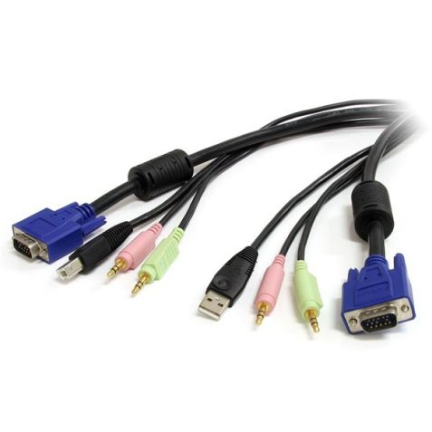 StarTech.com Cable KVM Audio y Vídeo de 1,8m Todo en Uno VGA USB A USB B HD15 Mini Jack Micrófono Altavoces - 4 en 1