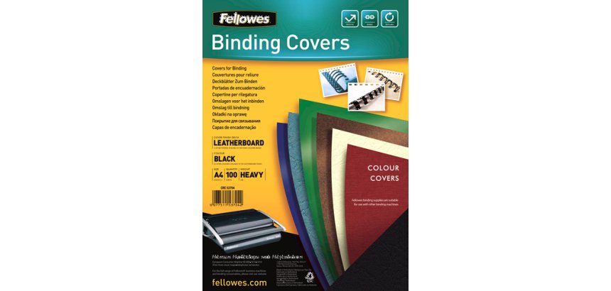 Copertine per rilegatura - A4 - cartoncino groffrato semilpelle - 250 gr - nero - Fellowes - conf.100 pezzi