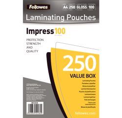 Pochettes de plastification Fellowes A4 100 µ brillantes - Boîte de 250