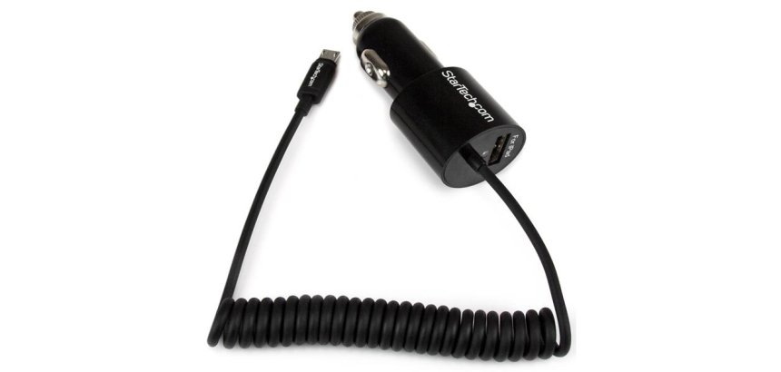 StarTech.com Cargador USB de 2 Puertos para Coche con Cable Micro USB y puerto USB - Negro