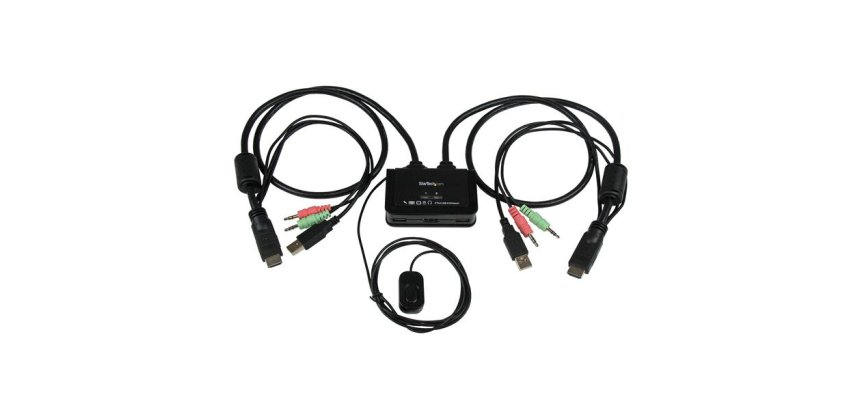StarTech.com Switch Commutateur KVM 2 Ports USB, HDMI avec Audio et Câbles pour 2 PC sur 1 écran - Auto Alimenté