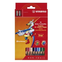 Trio crayon de couleur mine large - Etui carton de 12 crayons + taille-crayon - Coloris assortis