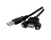 StarTech.com Cable Alargador de 30cm USB 2.0 para Montar Empotrar en Panel - Extensor Macho a Hembra USB A - Negro
