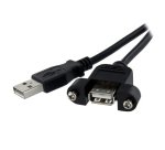 StarTech.com Cable Alargador de 30cm USB 2.0 para Montar Empotrar en Panel - Extensor Macho a Hembra USB A - Negro
