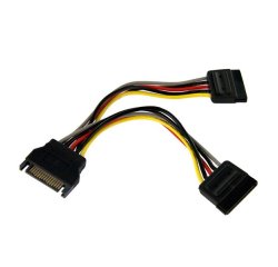 StarTech.com Cable Adaptador Bifurcador Divisor Splitter de Alimentación SATA de 0,15m - 2x Hembra