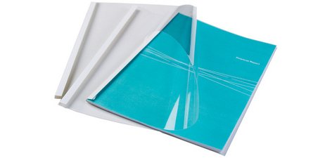 Couverture fellowes thermorelieur pré-encollée dessus pvc dessous carton blanc 33/44f épaisseur 4mm a4 boîte 100f