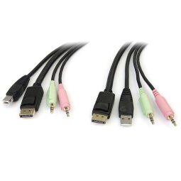 StarTech.com Cable Conmutador KVM USB DisplayPort 4 en 1 c/ Audio y Micrófono - 6 pies