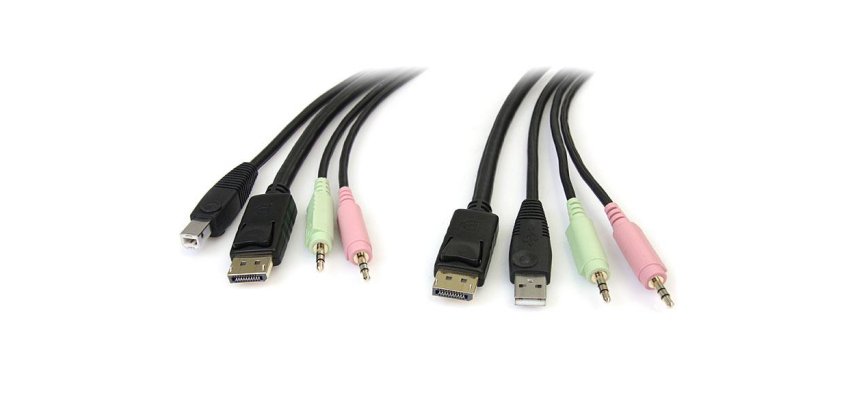 StarTech.com Câble de commutateur KVM DisplayPortUSB 4 en 1 de 1,8 m avec audio et microphone