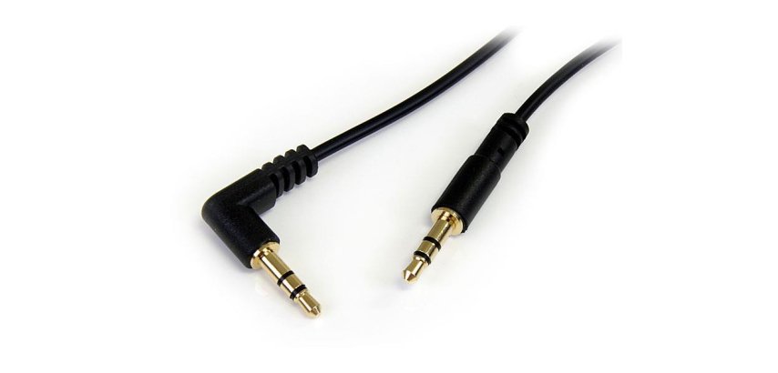 Cable Delgado de Audio Estéreo 3,5mm de 30cm Acodado con Ángulo Recto - Macho a Macho