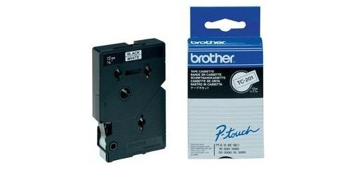 Brother Gloss Laminated Labelling Tape - 12mm, Black/White, 10-pk TC label tape