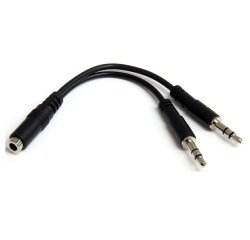 Adaptador Divisor de Auriculares 2x Mini-Jack 3,5mm 3 pines a Mini-Jack 4 pines
