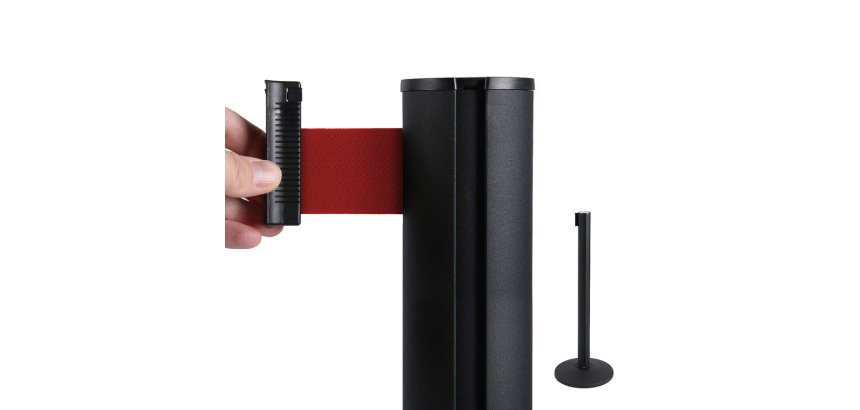 Poste Separador Negro Con Cinta Extensible - Cinta Roja