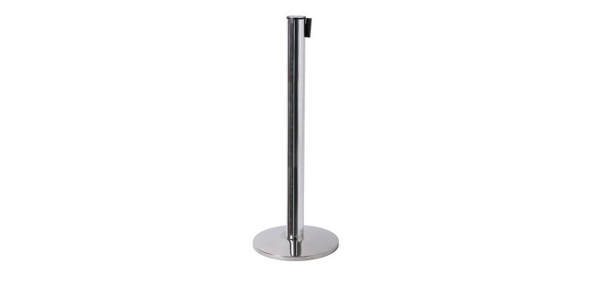Poteau Flexi Belt Barrière Chrome avec Ceinture Noire 2,7 m