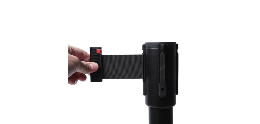 Paletto di sicurezza flessibile Black Barrier Flexi Belt Economy con cintura nera da 2,5 m