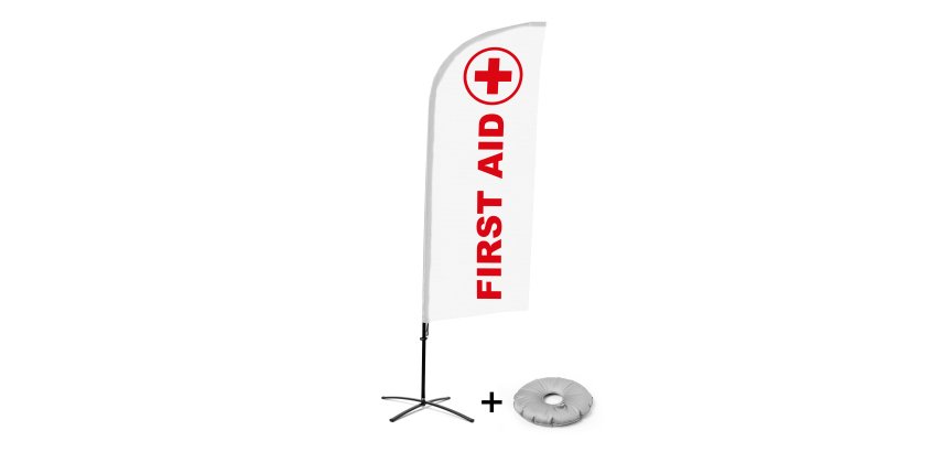 Beach Flag Alu Wind Complete Set First Aid English Cross Base