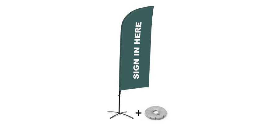 Beachflag Alu Wind Komplett-Set Hier Anmelden Grau Englisch Kreuzständer