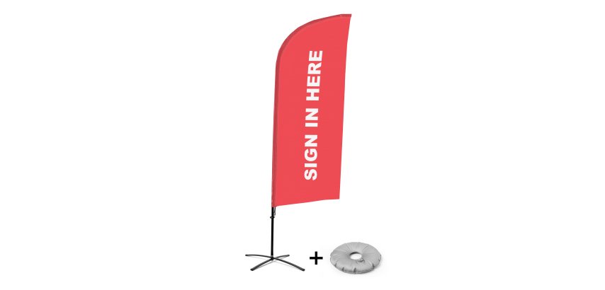 Beachflag Alu Wind Komplett-Set Hier Anmelden Rot Englisch Kreuzständer