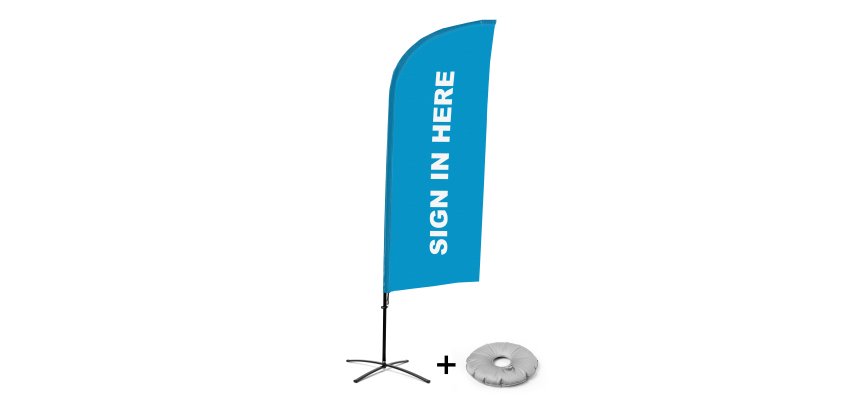 Beach Flag Alu Wind Complete Set Sign In Here Blue English Cross Base