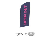Bandera Aluminio Vela Kit Completo Abierto 24/7 Inglés Base Cruz